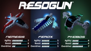 The three ships of Resogun, my personal favorite was Ferox due to it's balance in stats.