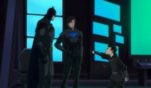 Dick Grayson, Batman, and Damien meeting face to face.