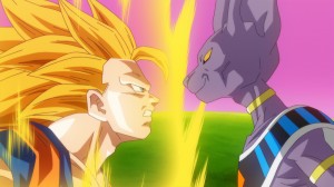 SSJ3 Goku getting surprised by Beerus' speed.