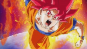 SSJ God Goku charges.