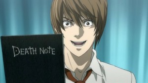 Main Character Light Yagami grasps the Death Note.
