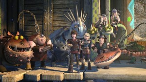 Hiccup and crew in their new designs matching those of How to Train Your Dragon 2.