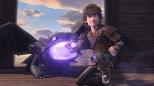 Hiccup and Toothless using the Dragon's Eye.