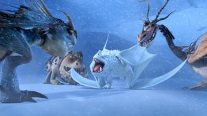 The Dragons of Berk taking on the Snow Wraith.