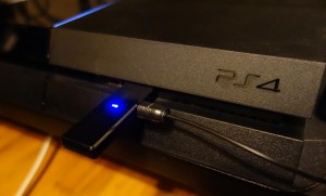 The dongle plugged into the PS4.