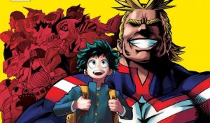 Izuku with All Might and the other heroes.