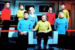 The original Star Trek crew as they appear in the series.