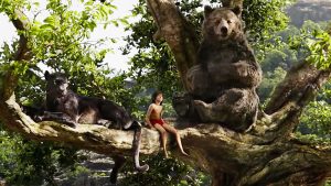 The leads of The Jungle Book: Bagheera, Mowgli, and Baloo.