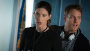 Brian with Rebecca Harris played by Jennifer Carpenter (left).