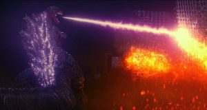 Godzilla using his infamous atomic breath in Shin Godzilla.
